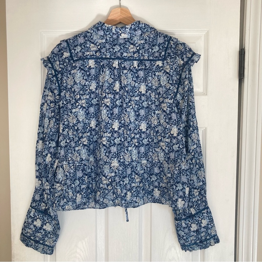 Free People Daybreak Printed Cotton Blouse in Chambray Combo Blue, Size M, NWOT - Picture 10 of 16